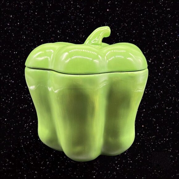 Temp Tations Green Pepper Canister Cookie Jar Fresh Crop Signed Tara 8”T 8”W - Picture 2 of 8